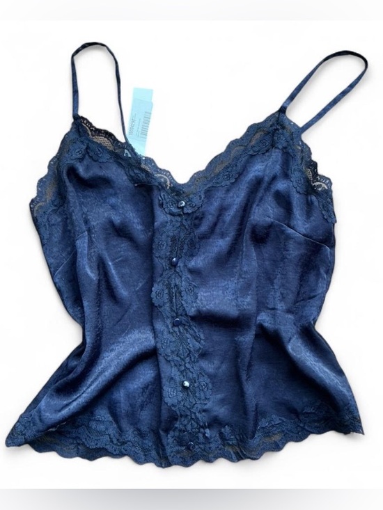 Aqua Tops - Dark Coquette Fairy Navy Blue Lace Cami